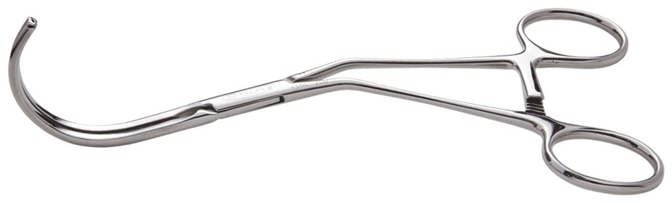 Clamp vascular curvo com cremalheira